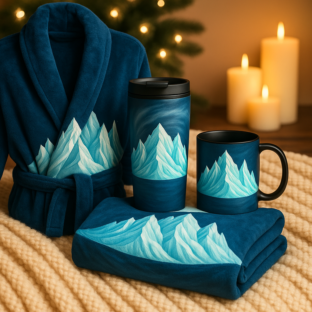 Glacier Peak Luxe Gift Set – 4 Piece (Robe, Mug, Tumbler & Throw Blanket)
