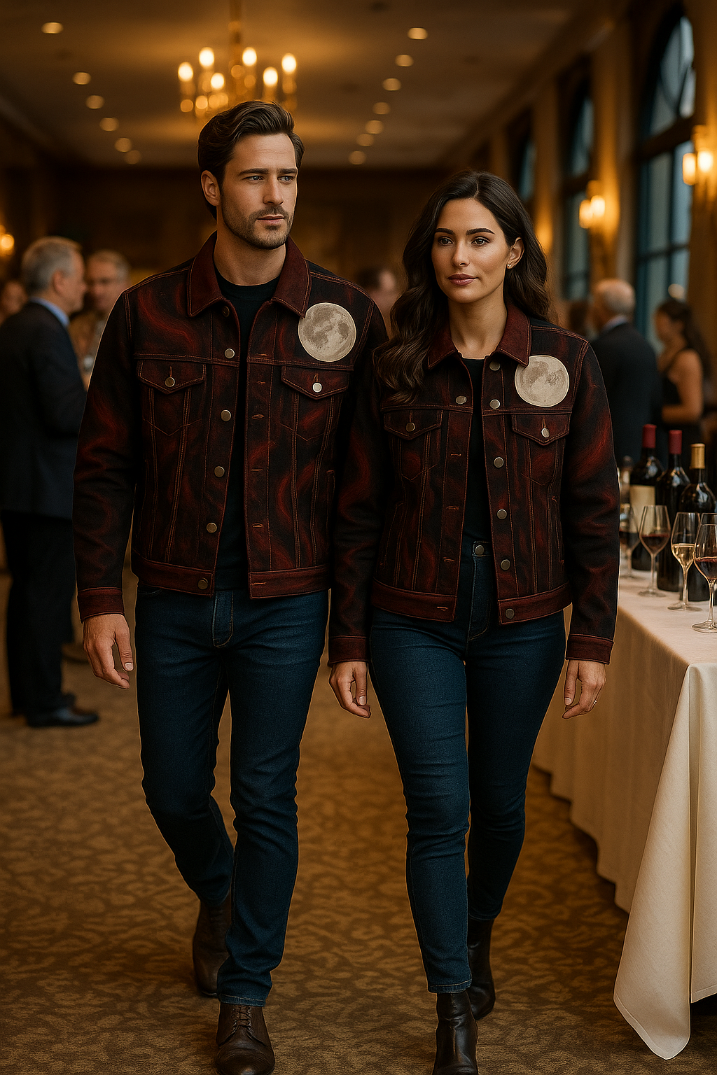 Crimson Halo Moon Denim Jacket