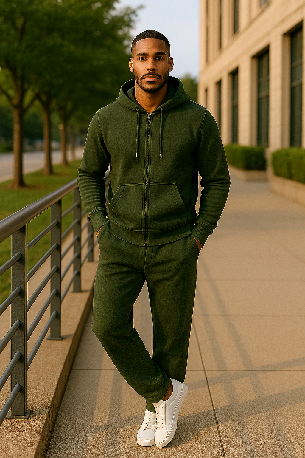 BKM Luxe Jogger Set – Slate Olive (Open Leg)