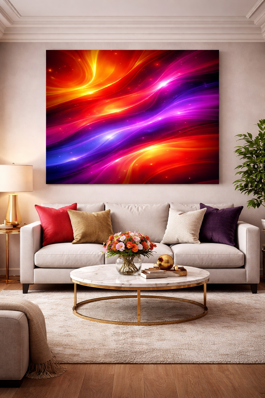 Vivid Energy Flow- Abstract Aurora Canvas Wall Art