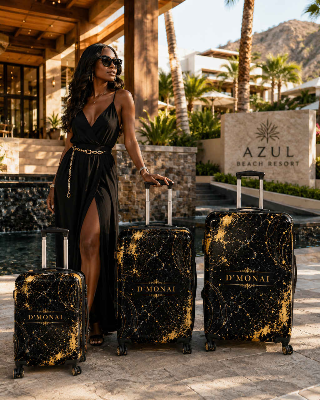 D'MONAI Black & Gold Luxury Luggage Collection.
