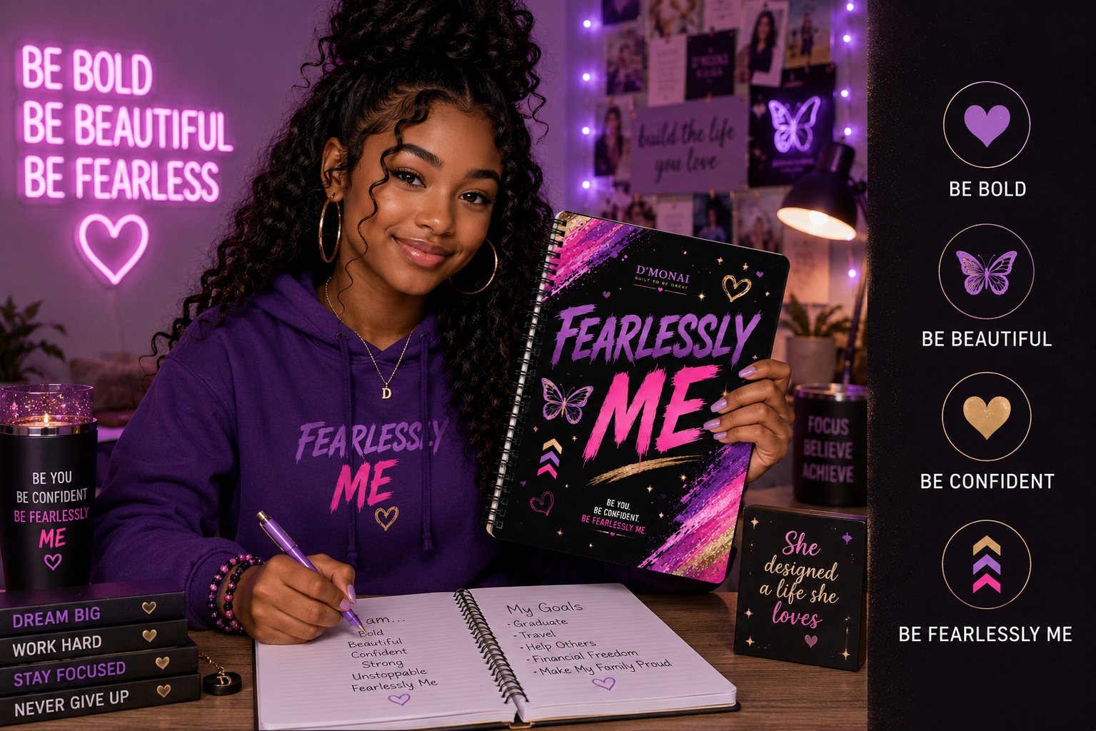 Fearlessly Me Spiral Journal — Empowerment Butterfly Notebook for Girls & Teens