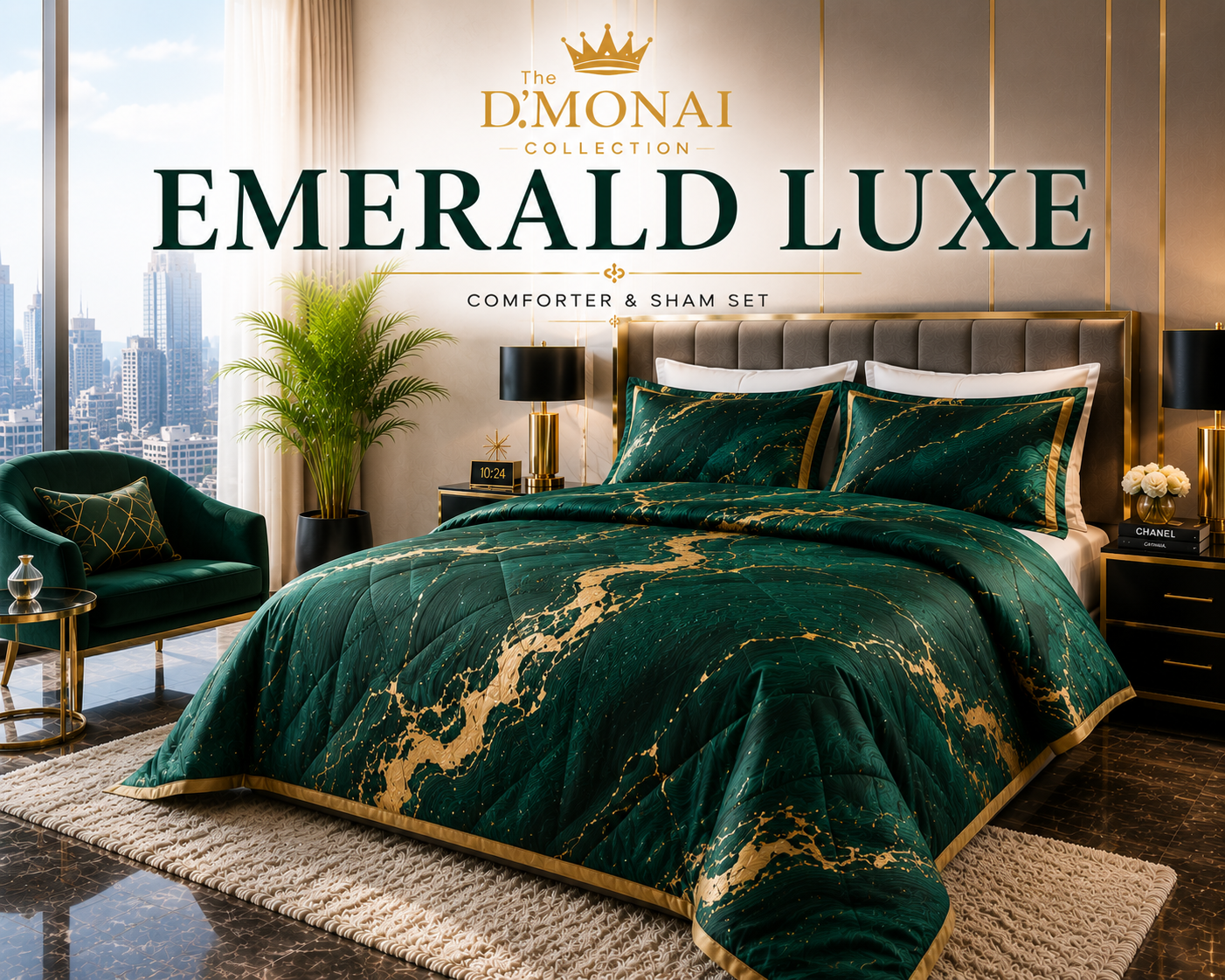 Emerald Luxe Comforter & Sham Set | The D'MONAI Collection