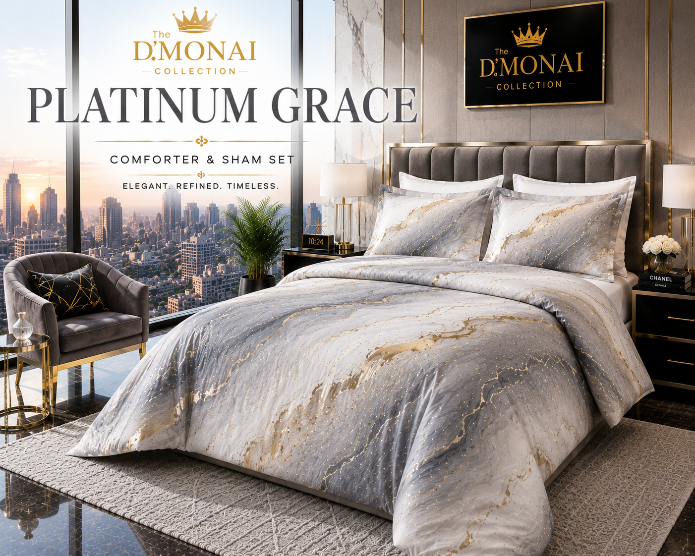 Platinum Grace Comforter & Sham Set | The D'MONAI Collection