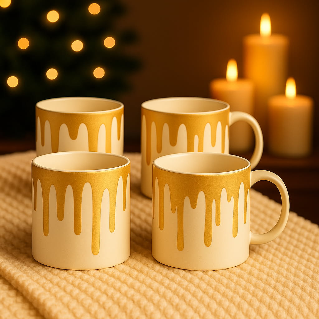 Luxe Gold Drip – 4 Mug Set