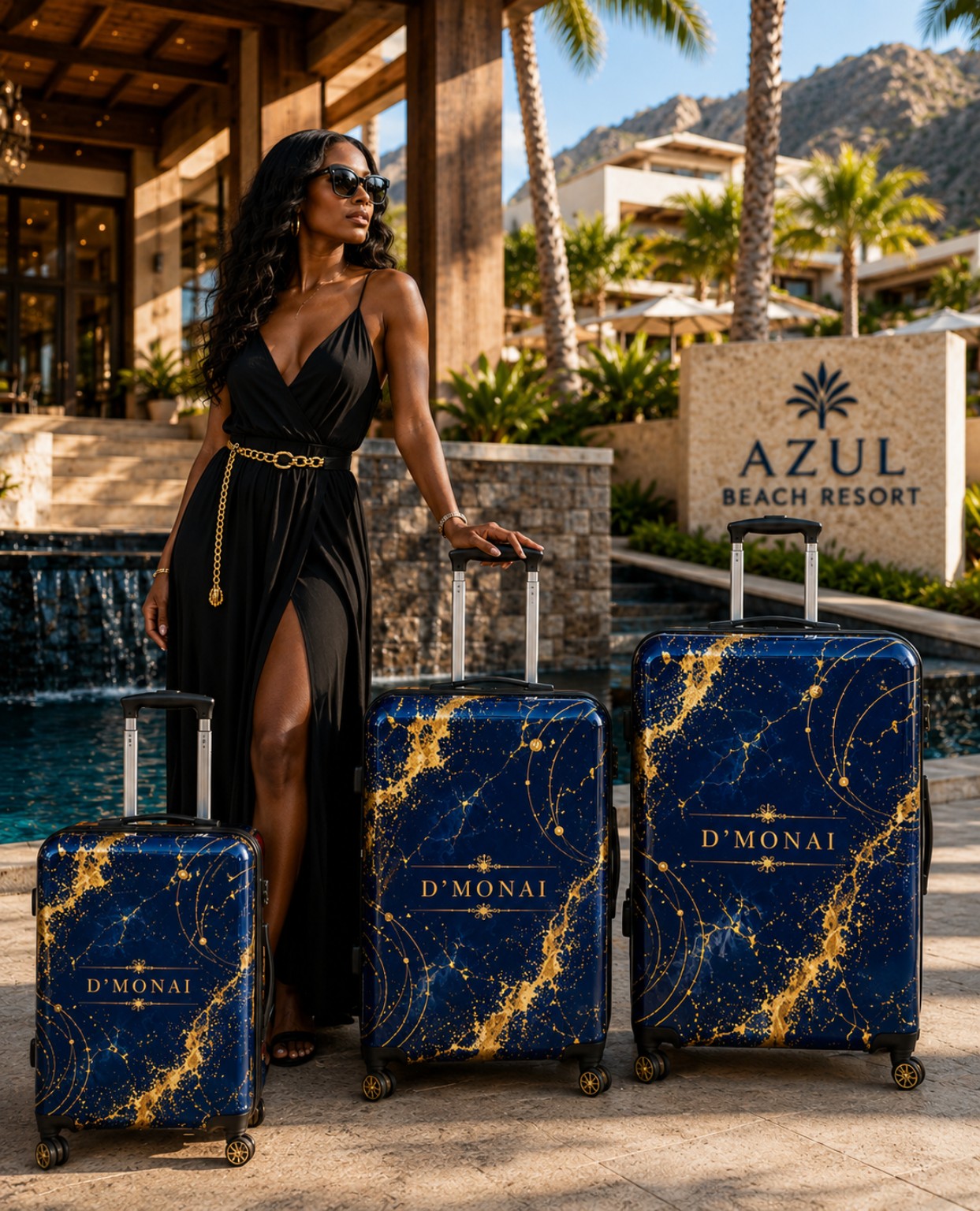 D'MONAI Royal Blue & Gold Luxury Luggage