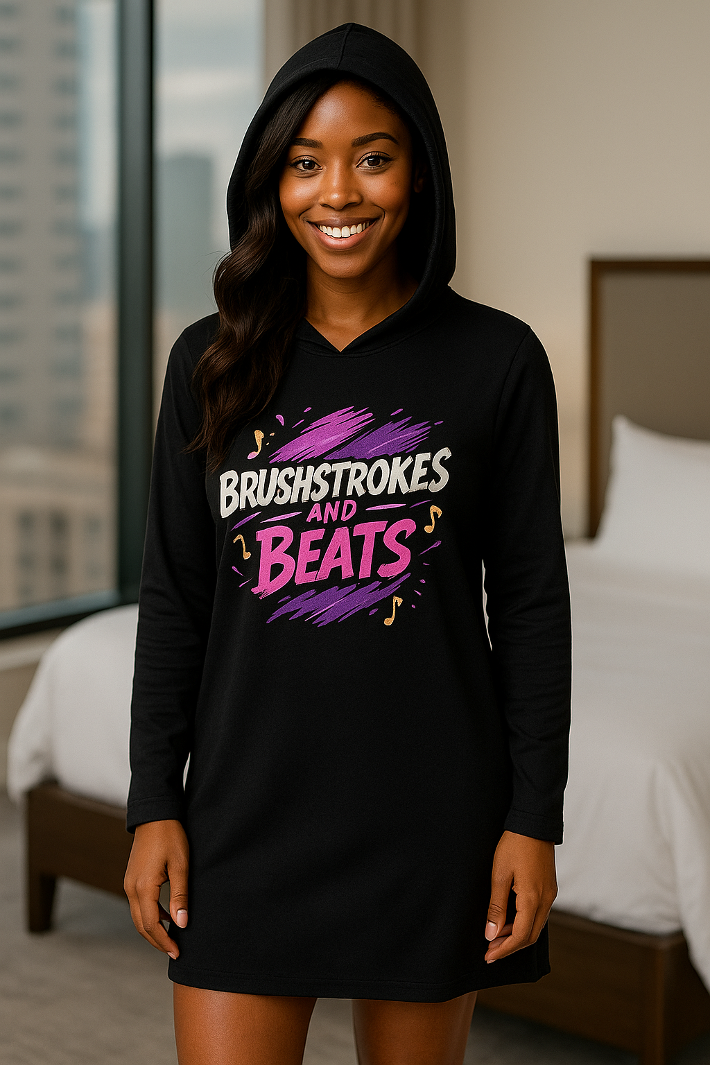 🖤 BRUSHSTROKES & BEATS BLACK HOODIE DRESS