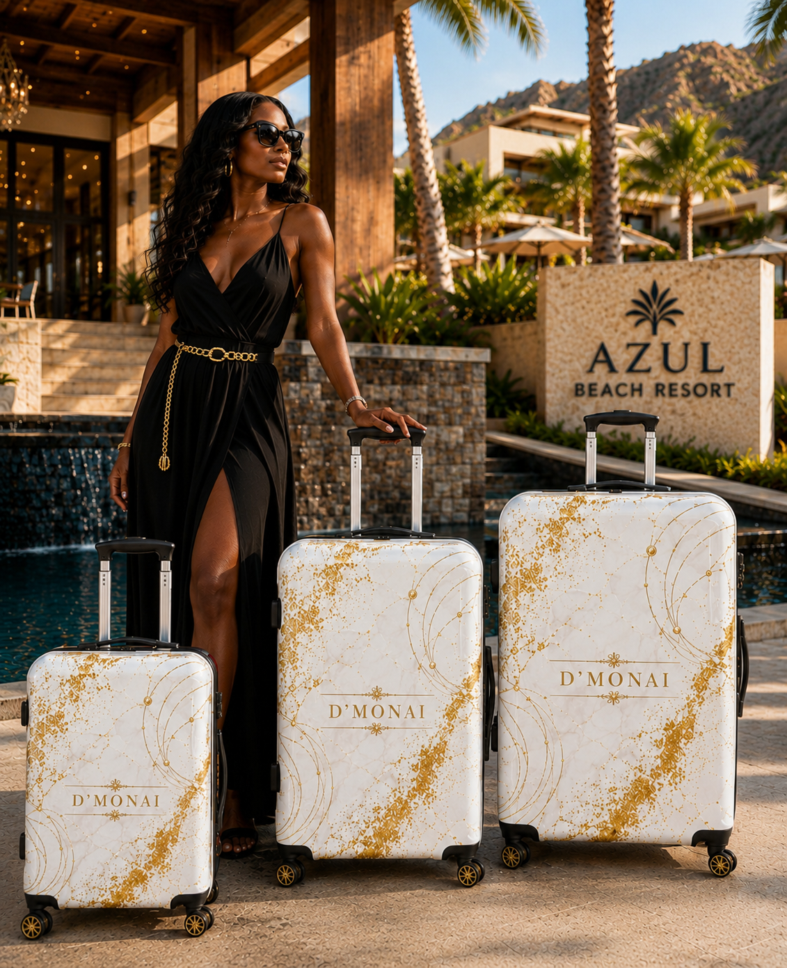 D'MONAI Pearl White & Gold Luxury Luggage