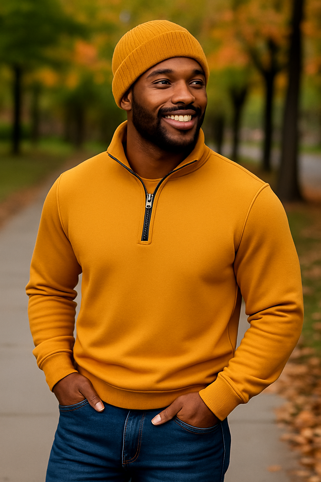 Gold QZ Sweater + Beanie Bundle