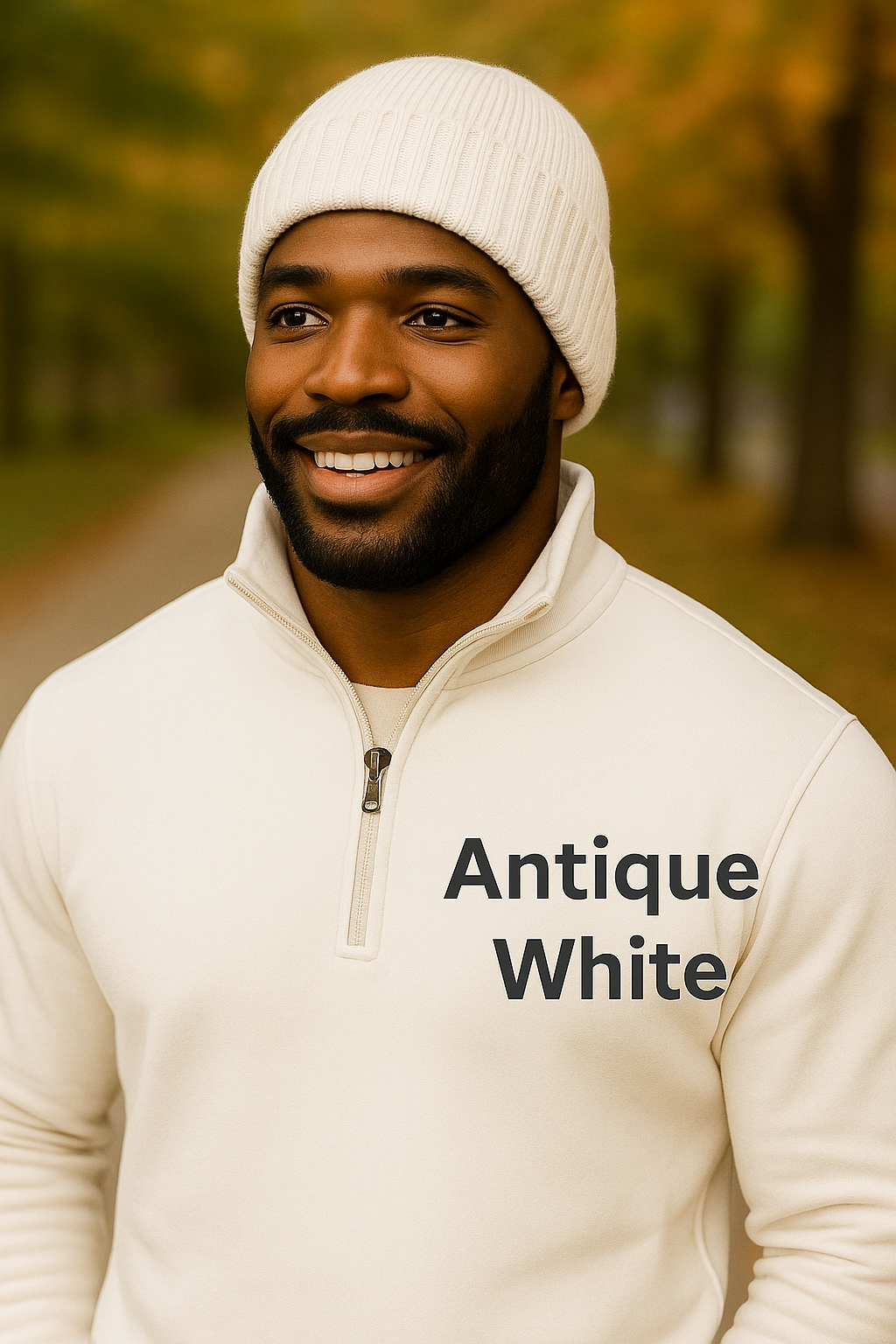 Antique White QZ Sweater + Beanie Bundle