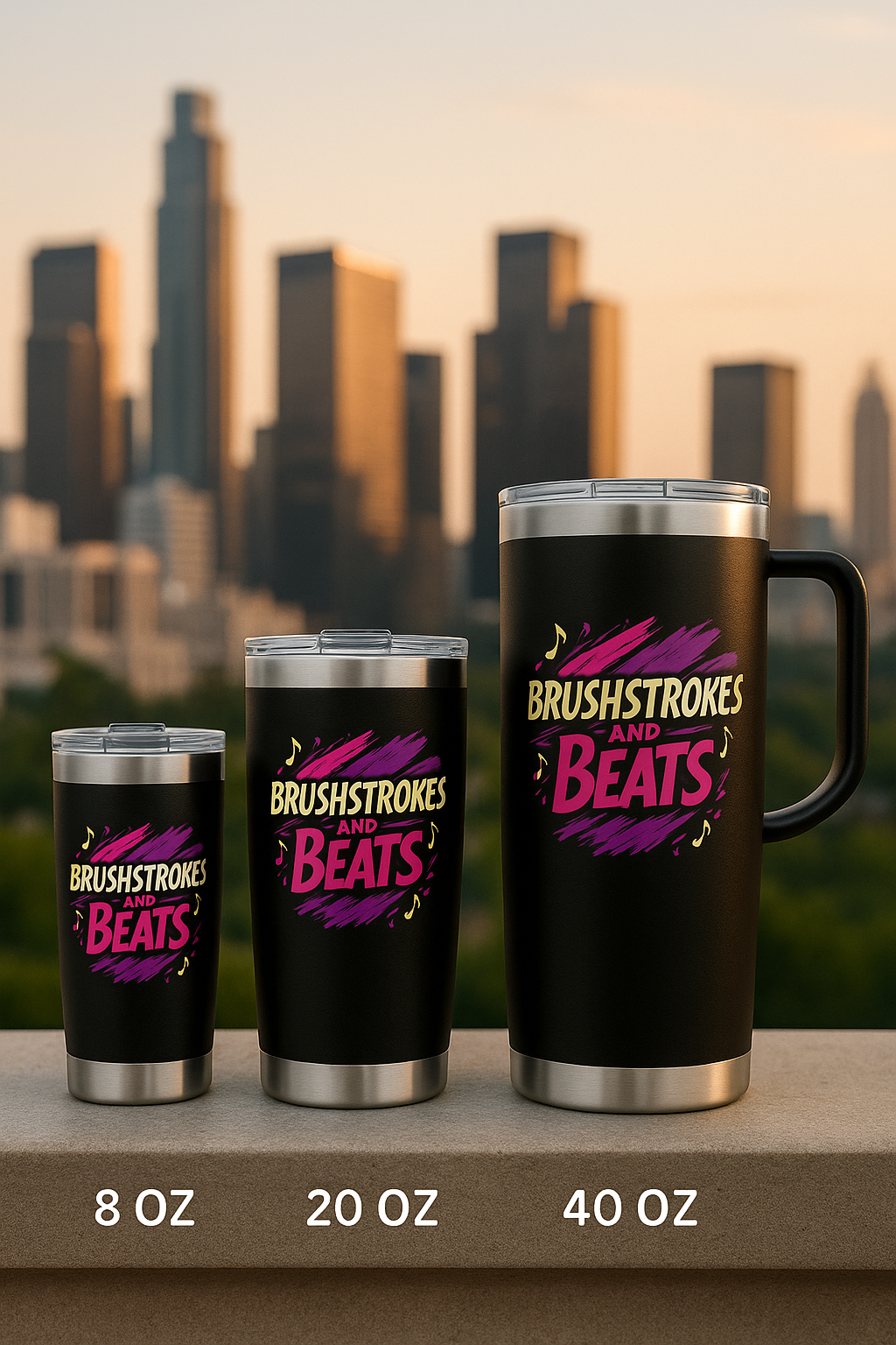 🖤 BRUSHSTROKES & BEATS — BLACK TUMBLER COLLECTION (8oz • 20oz • 40oz)