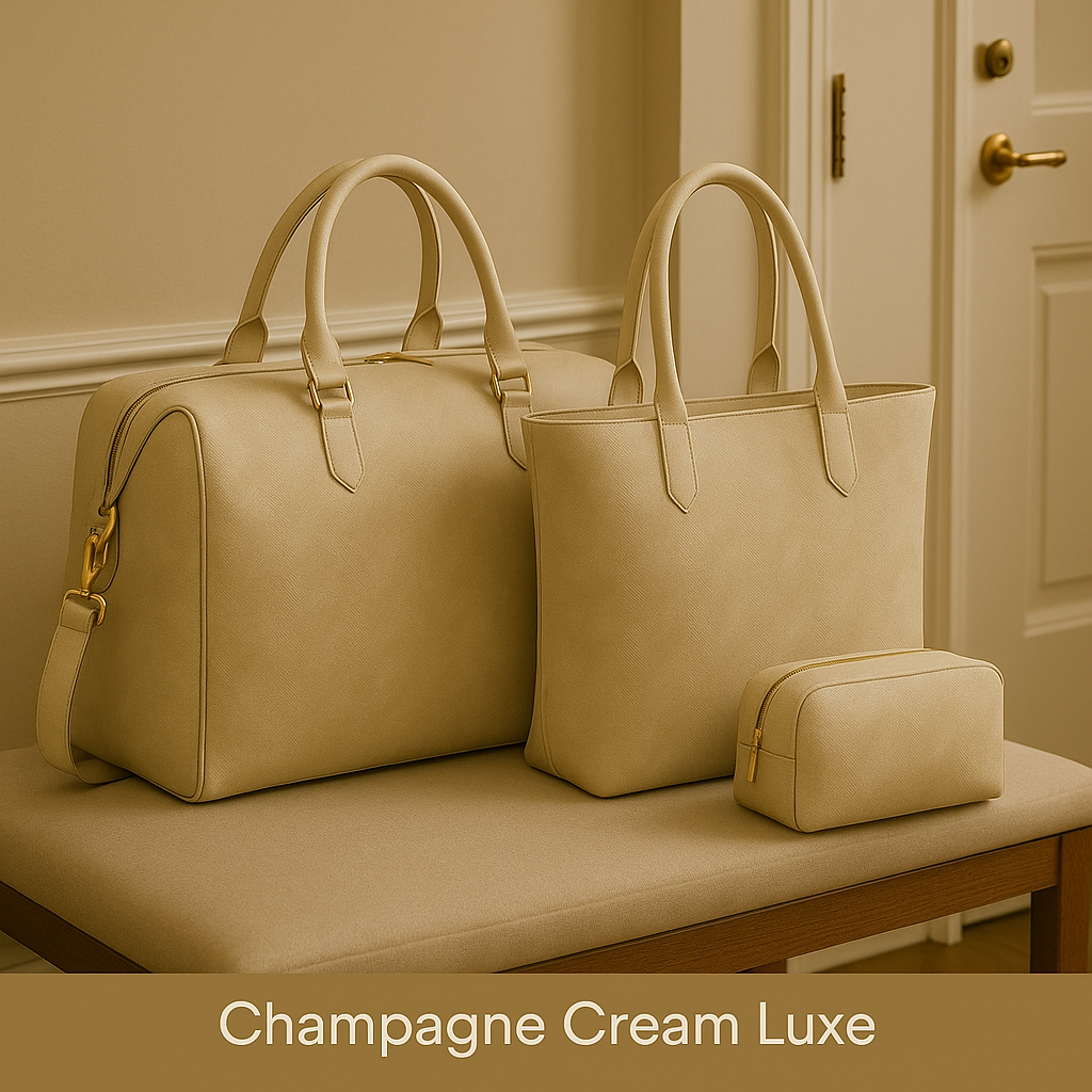 Nyia Luxe 3-Piece Travel Set – Champagne Cream Luxe