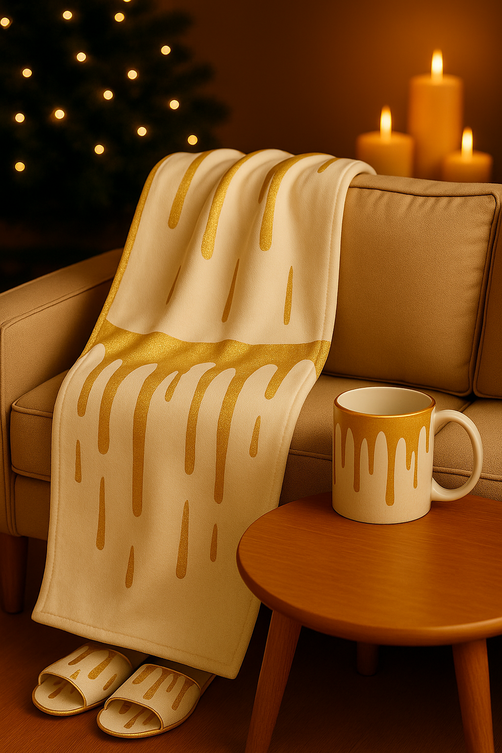 Gold Drip Blanket & Mug Set