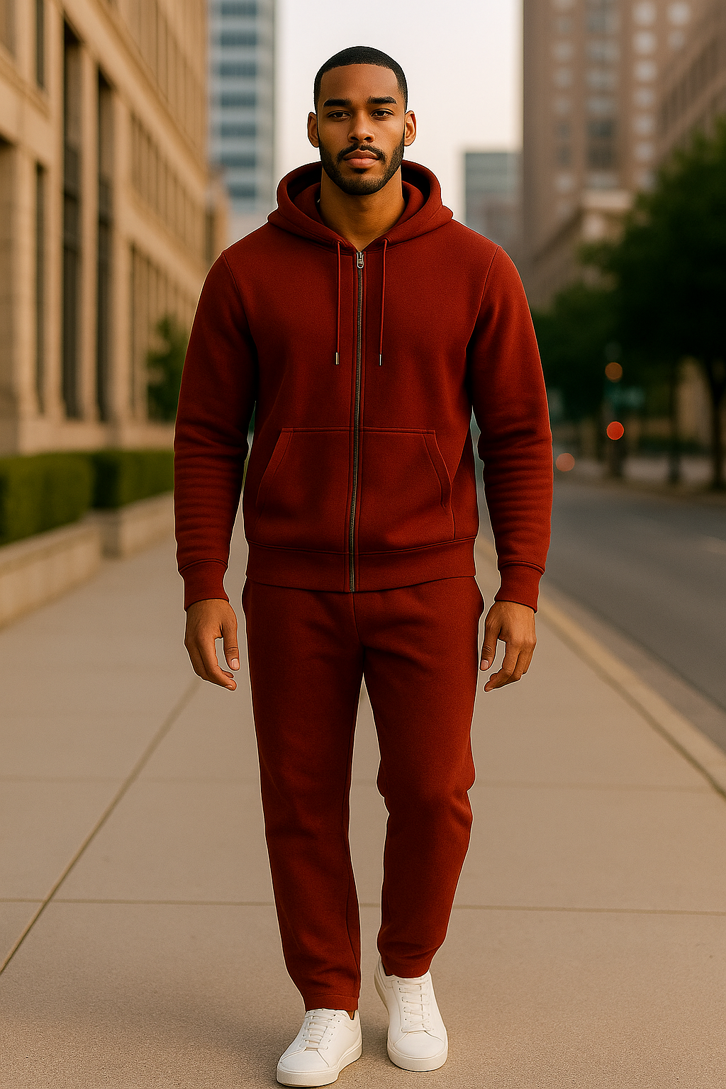 BKM Luxe Jogger Set – Brick Red Forge (Open Leg)