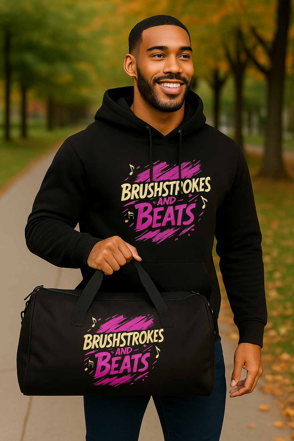 Brushstrokes and Beats Premium Duffel Bag – Travel, Gym & Weekend Bag