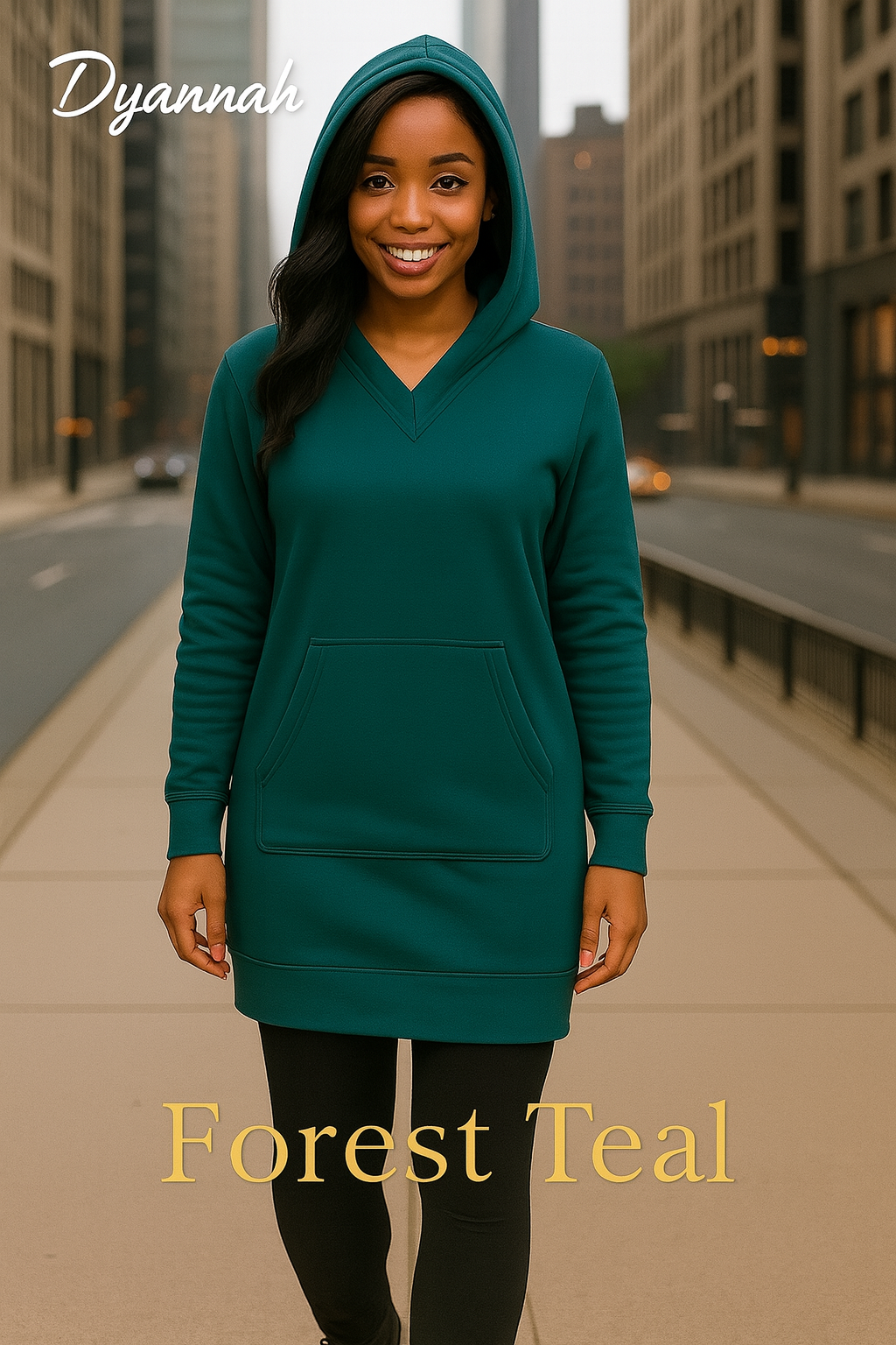 Dyannah Hoodie Dress – Forest Teal