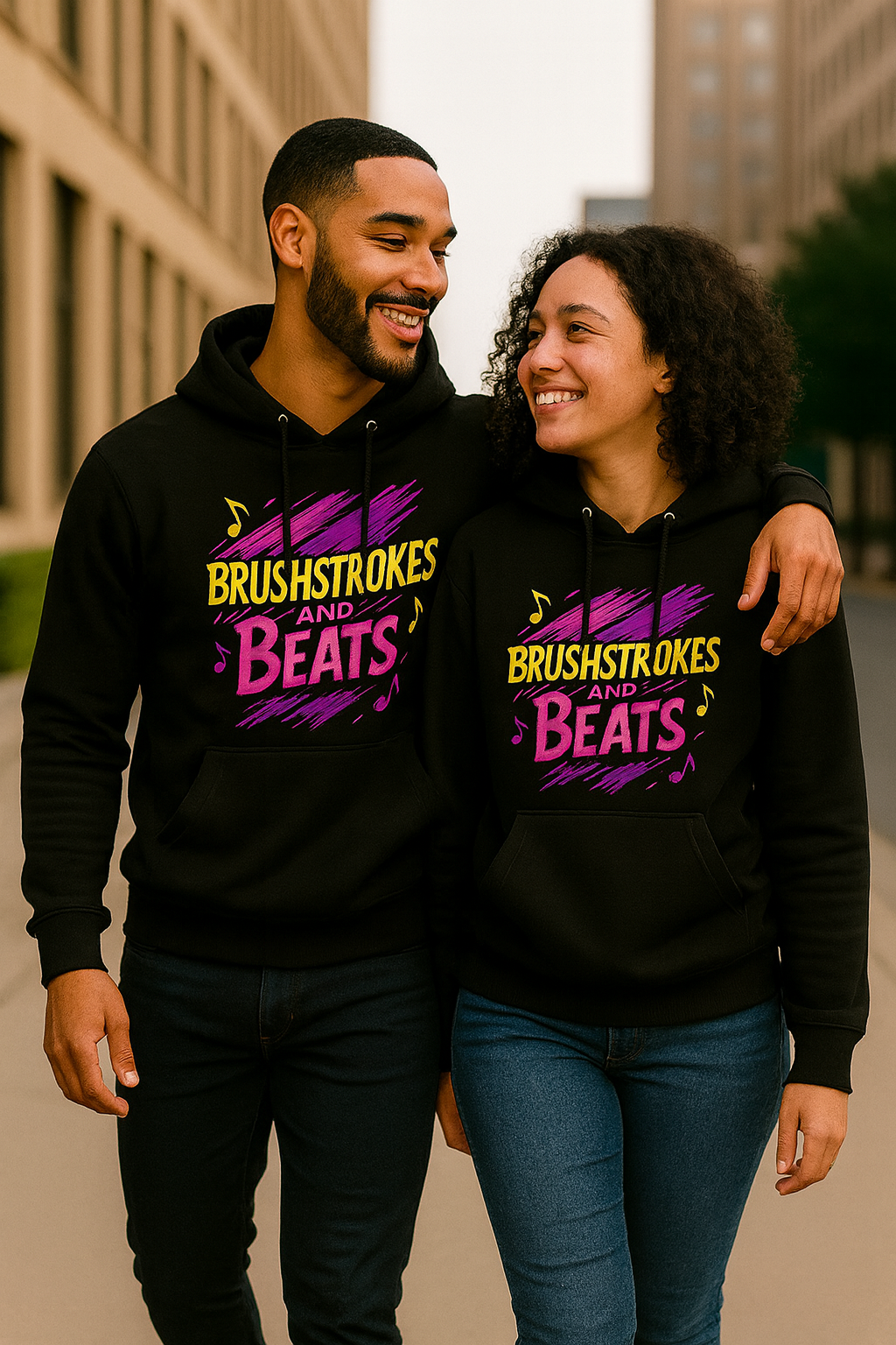 BRUSHSTROKES & BEATS BLACK HOODIE — UNISEX COMFORT FIT